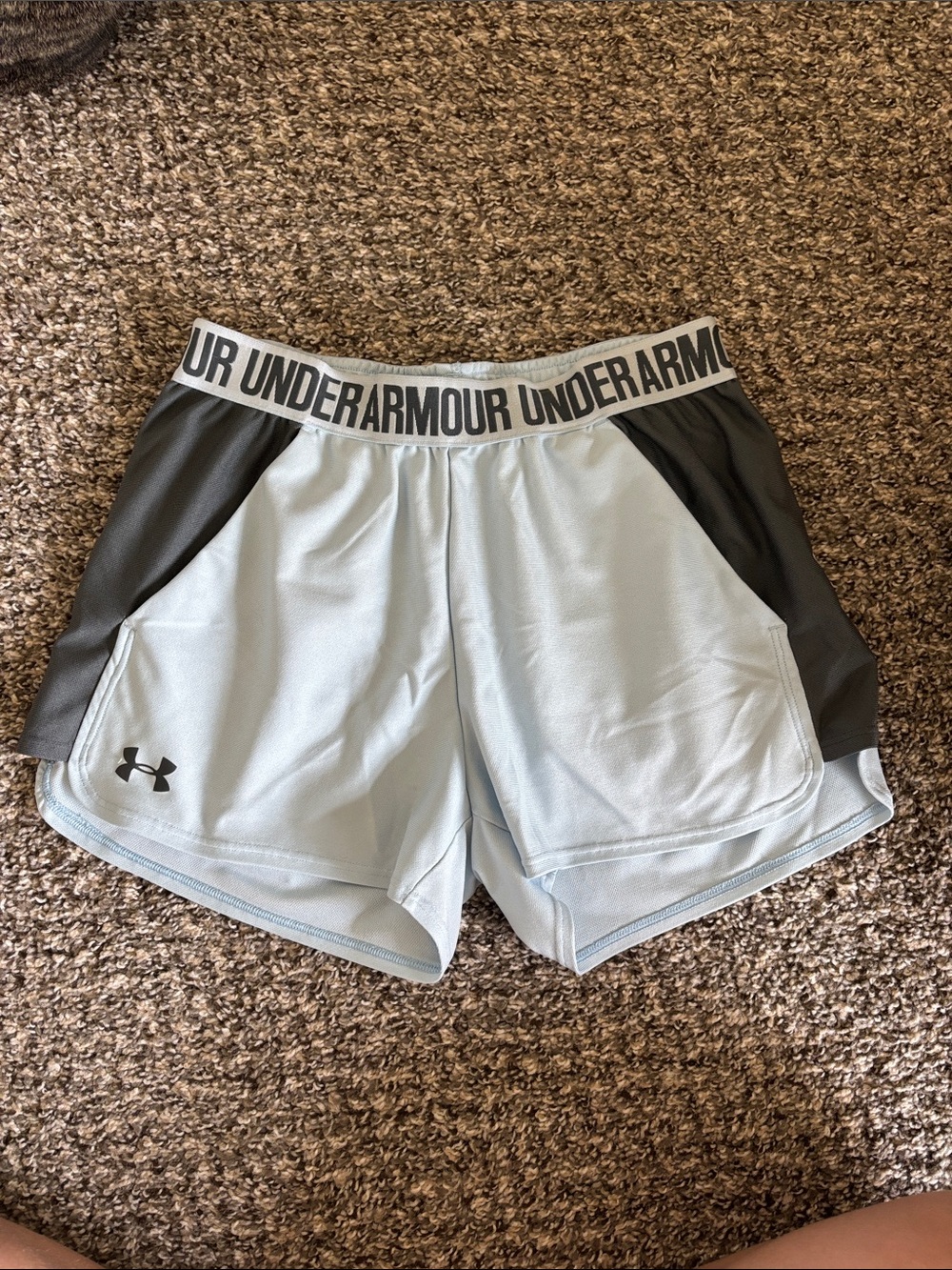 Under Armour Women’s Light Blue Athletic Shorts with Gray Side Panels